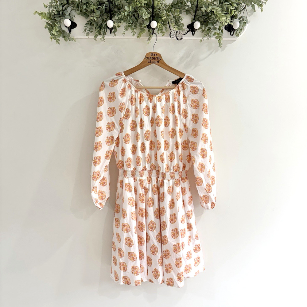 J.Crew Smocked Waist Mini Dress Orangke Floral Block Print Small 19 5793